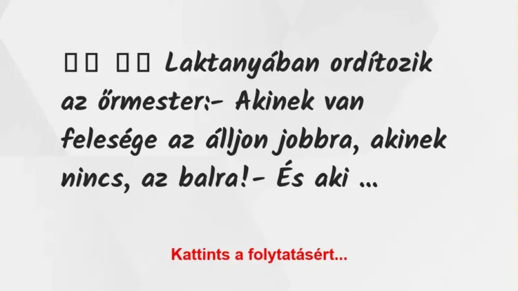 Vicc:
Laktanyában ordítozik az őrmester:- Akinek… Vicc:
Laktanyában ordítozik az őrmester:- Akinek…