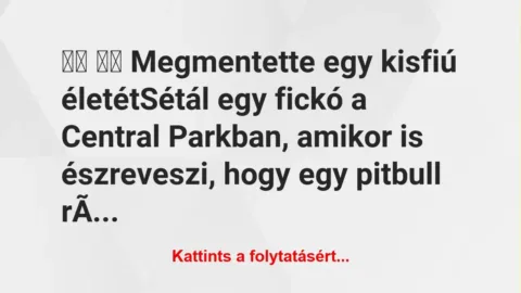 Vicc:
Megmentette egy kisfiú életétSétál egy fickó … Vicc:
Megmentette egy kisfiú életétSétál egy fickó …