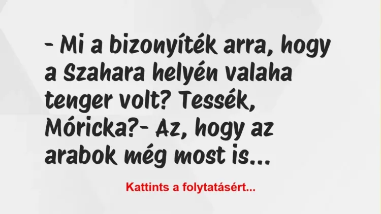 Vicc: – Mi a bizonyíték arra, hogy a Szahara helyén valaha tenger volt?… Vicc: – Mi a bizonyíték arra, hogy a Szahara helyén valaha tenger volt?…