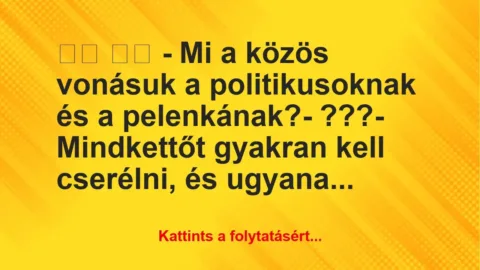 Vicc: 
		  
		  – Mi a közös vonásuk a politikusoknak és a…