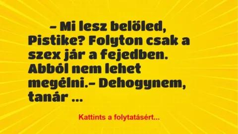 Vicc: 
		  
		  – Mi lesz belőled, Pistike? Folyton csak a szex…