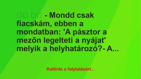 Vicc:
– Mondd csak fiacskám, ebben a mondatban: ‘A… Vicc:
– Mondd csak fiacskám, ebben a mondatban: ‘A…