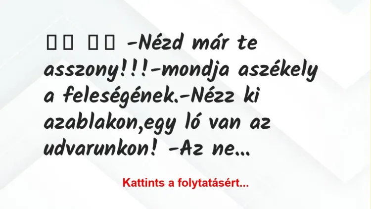 Vicc:
-Nézd már te asszony!!!-mondja aszékely a… Vicc:
-Nézd már te asszony!!!-mondja aszékely a…