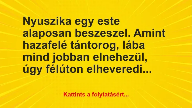 Vicc: Nyuszika egy este alaposan beszeszel. Amint hazafelé tántorog, lába… Vicc: Nyuszika egy este alaposan beszeszel. Amint hazafelé tántorog, lába…