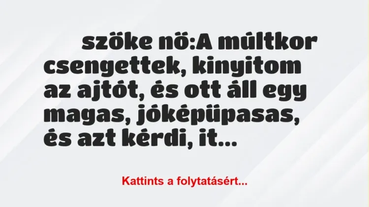 Vicc:
szőke nő:A múltkor csengettek, kinyitom az… Vicc:
szőke nő:A múltkor csengettek, kinyitom az…