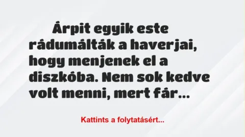 Vicces történet: 
	    	    Árpit egyik este rádumálták a haverjai, hogy menjenek el a …