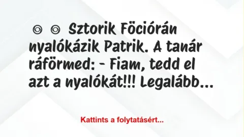 Vicces történet: 
	    	    Sztorik


Föciórán nyalókázik Patrik. A tanár…