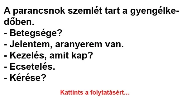 Vicc: A parancsnok szemlét tart a gyengélkedőben Vicc: A parancsnok szemlét tart a gyengélkedőben