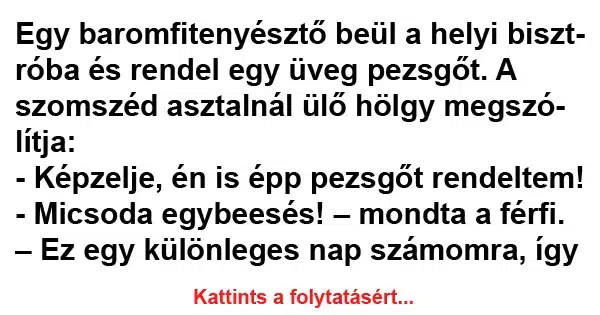 Vicc: Egy baromfitenyésztő beül a helyi bisztróba Vicc: Egy baromfitenyésztő beül a helyi bisztróba
