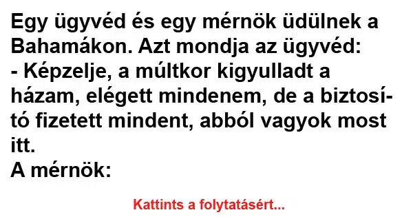 Vicc: Egy ügyvéd és egy mérnök üdülnek a Bahamákon Vicc: Egy ügyvéd és egy mérnök üdülnek a Bahamákon