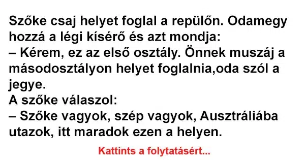 Vicc: Szőke csaj helyet foglal a repülőn, odamegy hozzá a Vicc: Szőke csaj helyet foglal a repülőn, odamegy hozzá a légi kísérő