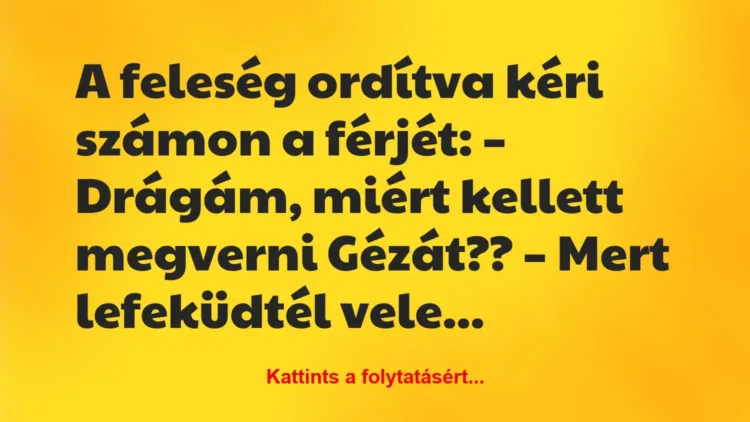 Vicc: A feleség ordítva kéri számon a férjét: – Vicc: A feleség ordítva kéri számon a férjét: –