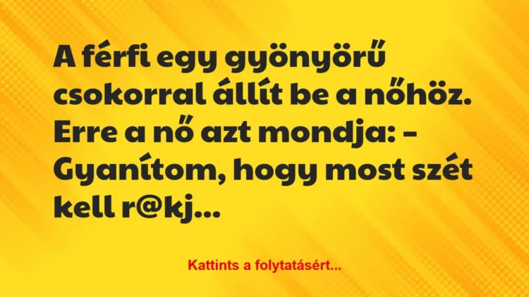 Vicc: A férfi egy gyönyörű csokorral állít be a nőhöz – Vicc: A férfi egy gyönyörű csokorral állít be a nőhöz –