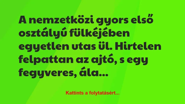 Vicc: A nemzetközi gyors első osztályú fülkéjében egyetlen utas ül. Hirtelen… Vicc: A nemzetközi gyors első osztályú fülkéjében egyetlen utas ül. Hirtelen…