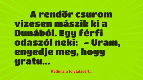 Vicc: 
	    	    A rendőr csurom vizesen mászik ki a Dunából. Egy férfi…