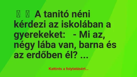 Vicc: 
	    	    A tanitó néni kérdezi az iskolában a gyerekeket:


-…