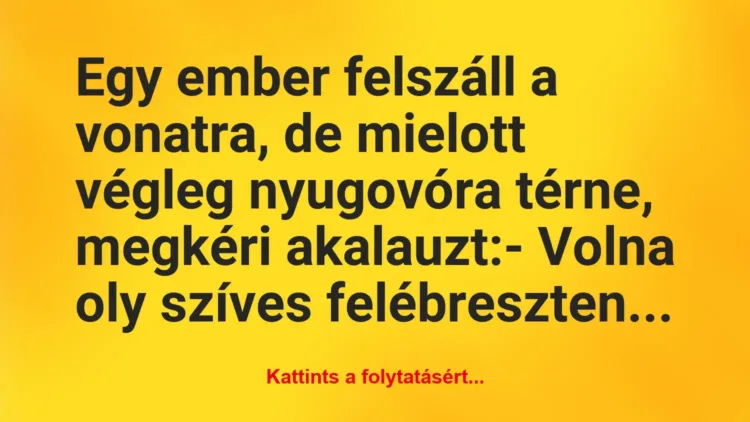 Vicc: Egy ember felszáll a vonatra, de mielott végleg nyugovóra térne,… Vicc: Egy ember felszáll a vonatra, de mielott végleg nyugovóra térne,…