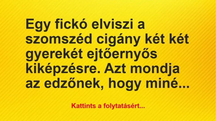 Vicc: Egy fickó elviszi a szomszéd cigány két két gyerekét ejtőernyős… Vicc: Egy fickó elviszi a szomszéd cigány két két gyerekét ejtőernyős…