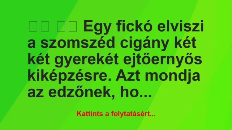 Vicc:
Egy fickó elviszi a szomszéd cigány két két… Vicc:
Egy fickó elviszi a szomszéd cigány két két…