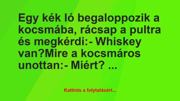 Vicc: Egy kék ló begaloppozik a kocsmába, rácsap a pultra és… Vicc: Egy kék ló begaloppozik a kocsmába, rácsap a pultra és…