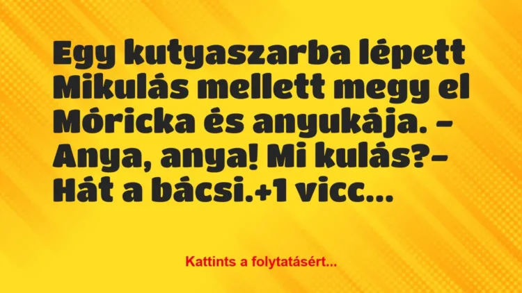 Vicc: Egy kutyaszarba lépett Mikulás mellett megy el Móricka és anyukája…. Vicc: Egy kutyaszarba lépett Mikulás mellett megy el Móricka és anyukája….