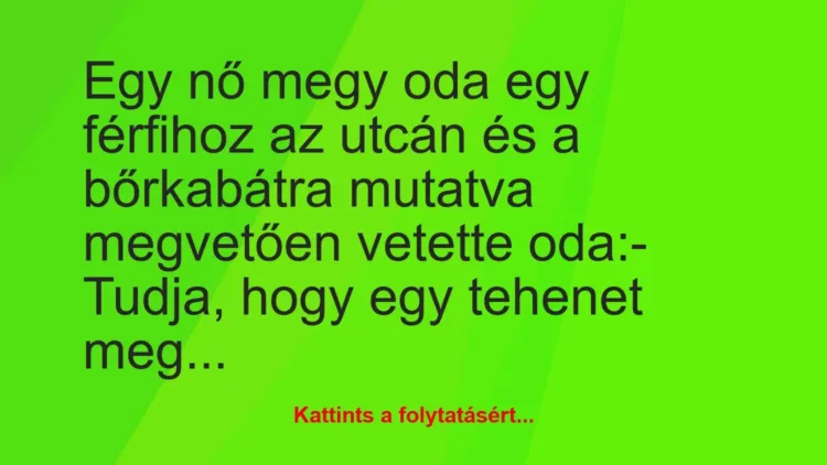 Vicc: Egy nő megy oda egy férfihoz az utcán és a bőrkabátra mutatva… Vicc: Egy nő megy oda egy férfihoz az utcán és a bőrkabátra mutatva…