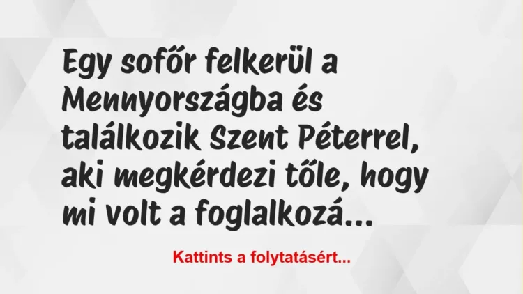 Vicc: Egy sofőr felkerül a Mennyországba és találkozik Szent Péterrel, aki… Vicc: Egy sofőr felkerül a Mennyországba és találkozik Szent Péterrel, aki…