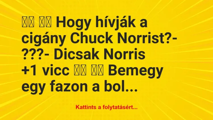 Vicc:
Hogy hívják a cigány Chuck Norrist?- ???-… Vicc:
Hogy hívják a cigány Chuck Norrist?- ???-…