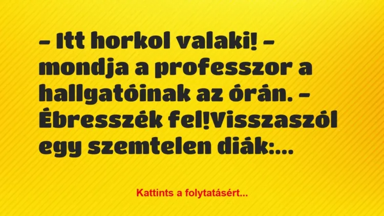 Vicc: – Itt horkol valaki! – mondja a professzor a hallgatóinak az órán. -… Vicc: – Itt horkol valaki! – mondja a professzor a hallgatóinak az órán. -…