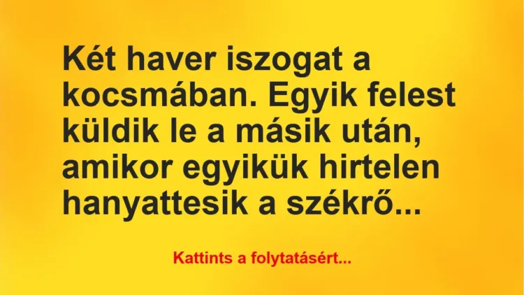 Vicc: Két haver iszogat a kocsmában. Egyik felest küldik le a másik után,… Vicc: Két haver iszogat a kocsmában. Egyik felest küldik le a másik után,…