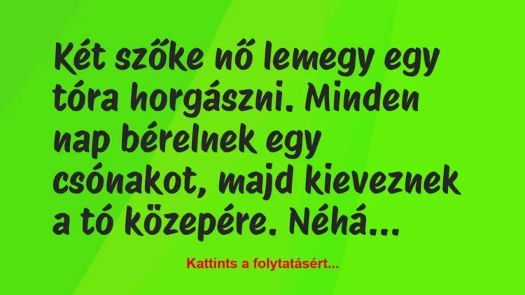 Vicc: Két szőke nő lemegy egy tóra horgászni. Minden nap bérelnek egy csónak… Vicc: Két szőke nő lemegy egy tóra horgászni. Minden nap bérelnek egy csónak…