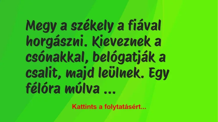 Vicc: Megy a székely a fiával horgászni. Kieveznek a csónakkal, belógatják a… Vicc: Megy a székely a fiával horgászni. Kieveznek a csónakkal, belógatják a…