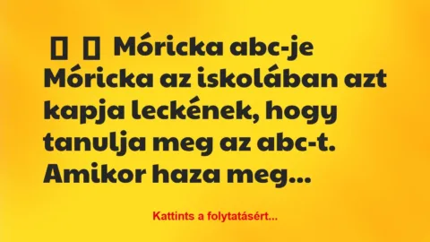Vicc: 
	    	    Móricka abc-je





Móricka az iskolában azt…