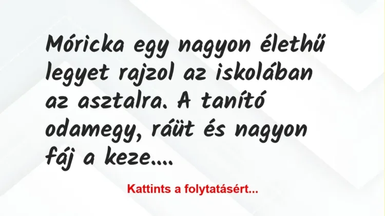 Vicc: Móricka egy nagyon élethű legyet rajzol az iskolában az asztalra. A… Vicc: Móricka egy nagyon élethű legyet rajzol az iskolában az asztalra. A…