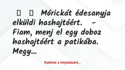 Vicc: 
	    	    Mórickát édesanyja elküldi hashajtóért.


– Fiam, menj…