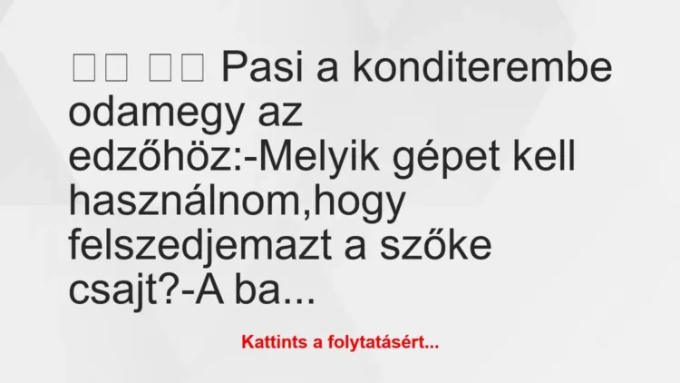 Vicc:
Pasi a konditerembe odamegy az… Vicc:
Pasi a konditerembe odamegy az…