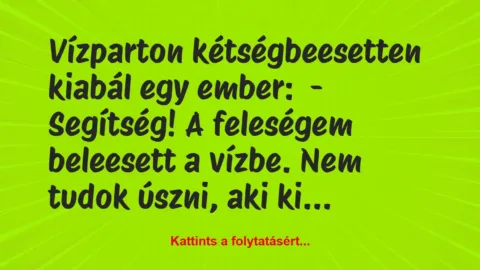 Vicc: Vízparton kétségbeesetten kiabál egy ember:

– Segítség! A…