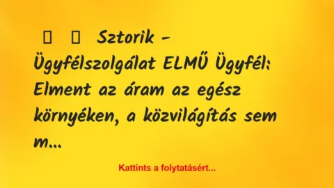 Vicces történet: 
	    	    Sztorik – Ügyfélszolgálat ELMŰ


Ügyfél: Elment az…