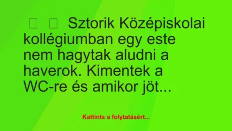 Vicces történet: 
	    	    Sztorik


Középiskolai kollégiumban egy este nem…