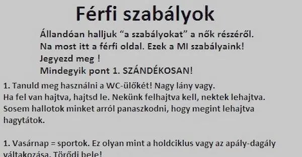 Férfi szabályok nőknek :) Férfi szabályok nőknek :)