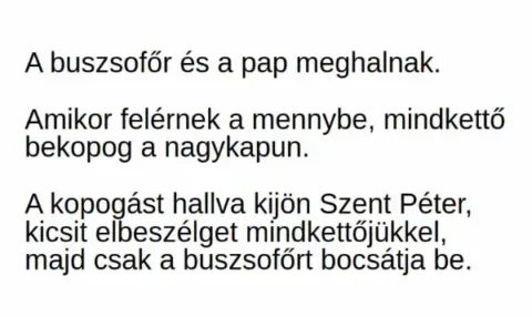 Vicc: A buszsofőr és a pap meghalnak. Amikor felérnek a