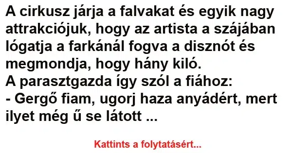 Vicc: A cirkusz járja a falvakat és egyik nagy attrakciójuk Vicc: A cirkusz járja a falvakat és egyik nagy attrakciójuk