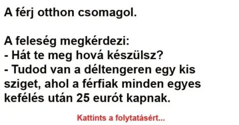 Vicc: A férj otthon csomagol Vicc: A férj otthon csomagol