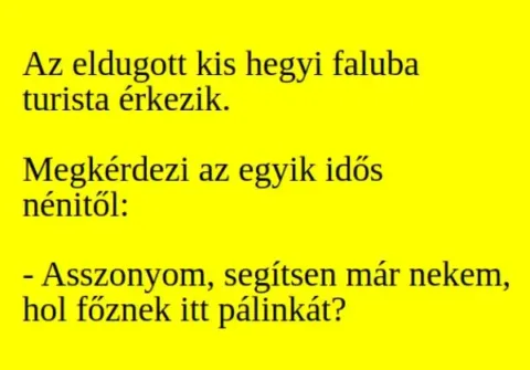 Vicc: Az eldugott kis hegyi faluba turista érkezik. Vicc: Az eldugott kis hegyi faluba turista érkezik.