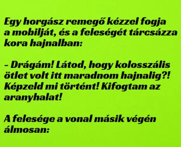 Vicc: Egy horgász remegő kézzel fogja a mobilját, és a Vicc: Egy horgász remegő kézzel fogja a mobilját, és a feleségét…