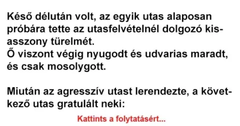 Vicc: Egy utas alaposan próbára tette az utasfelvételnél dolgozó kisasszony…