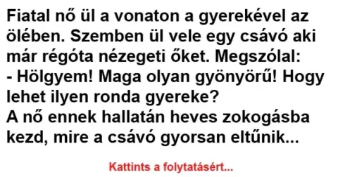 Vicc: Fiatal nő ül a vonaton a gyerekével az ölében