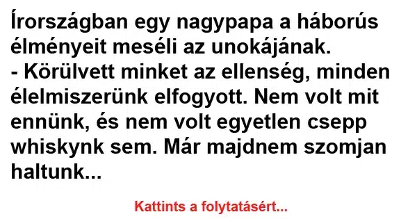 Vicc: Írországban egy nagypapa a háborús élményeit meséli az unokájának Vicc: Írországban egy nagypapa a háborús élményeit meséli az unokájának