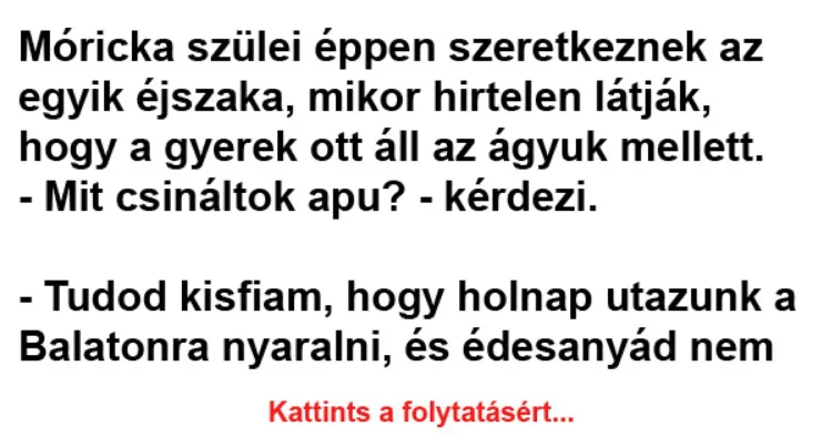 Vicc: Móricka szülei éppen szeretkeznek az egyik éjszaka Vicc: Móricka szülei éppen szeretkeznek az egyik éjszaka