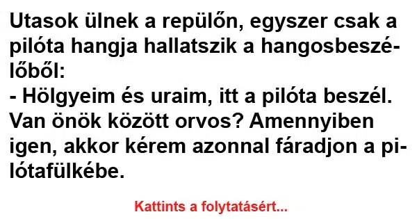 Vicc: Utasok ülnek a repülőn, egyszer csak a pilóta hangja Vicc: Utasok ülnek a repülőn, egyszer csak a pilóta hangja hallatszik…